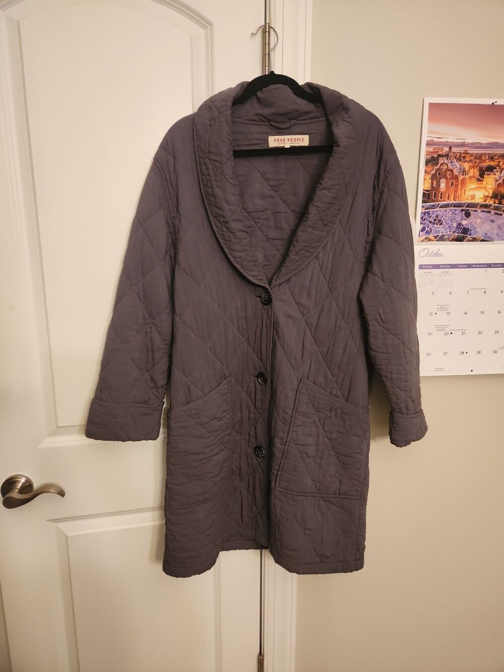 Free People Vintage Gray Happy Day Dreamer Quilted Long Jacket Size S
